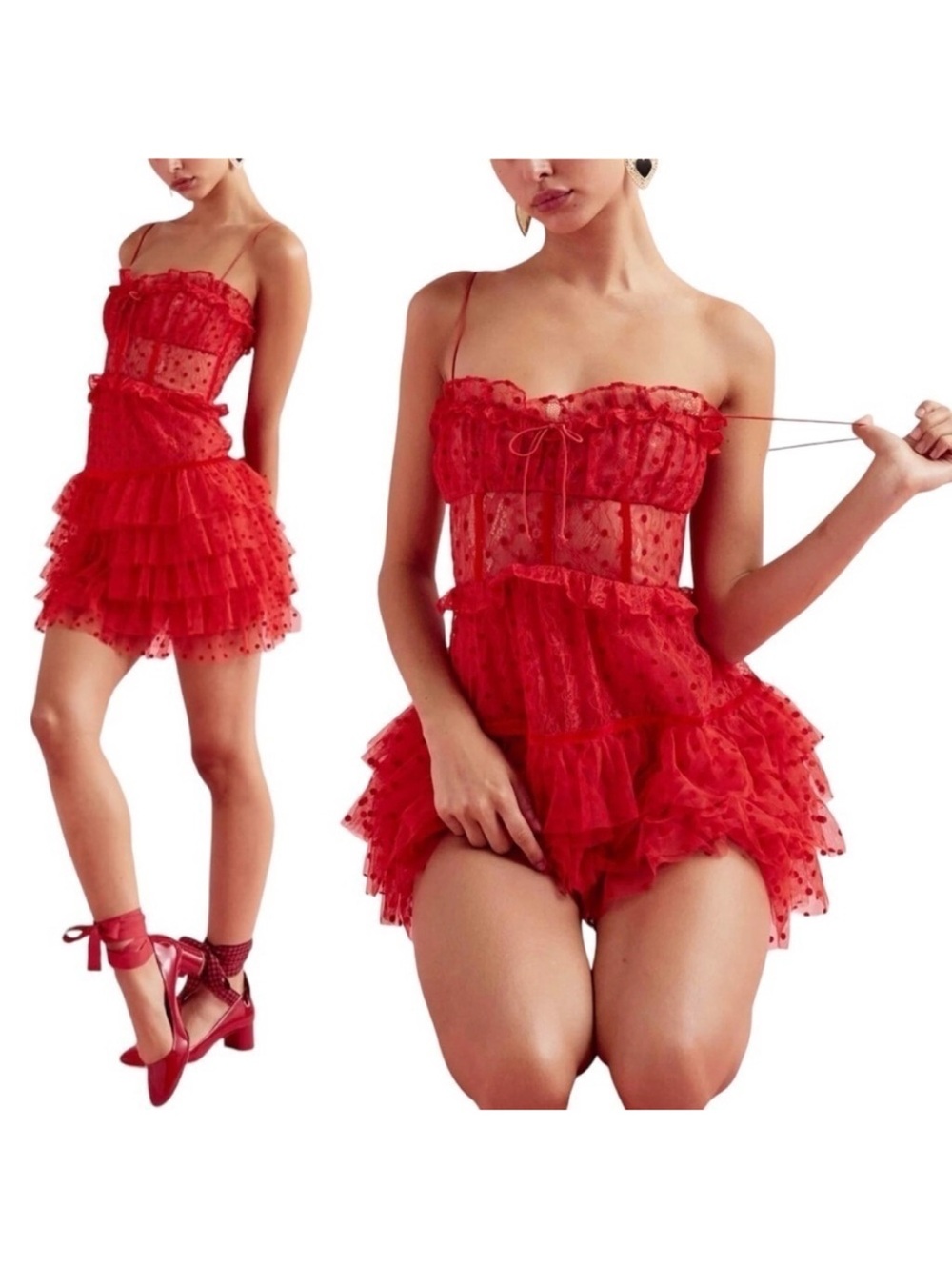 For Love and Lemons Jules Mini Dress Polka dot lace